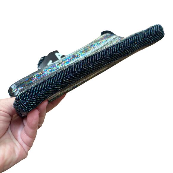 Vintage beaded evening bag black satin shoulderbag NEW tagged Tano 1990’s dressy - Picture 6 of 12